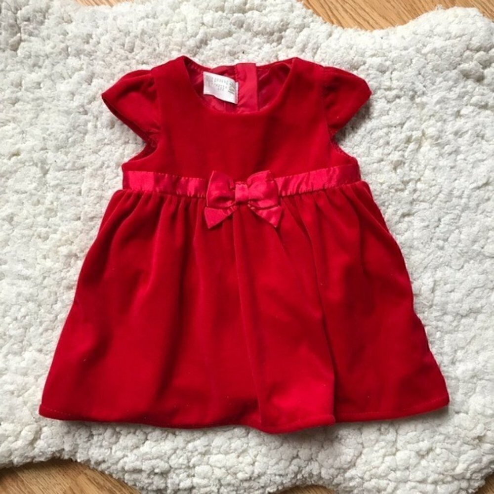 H&M: Red, Cap Sleeve Velvet Bow Detailed Dress
